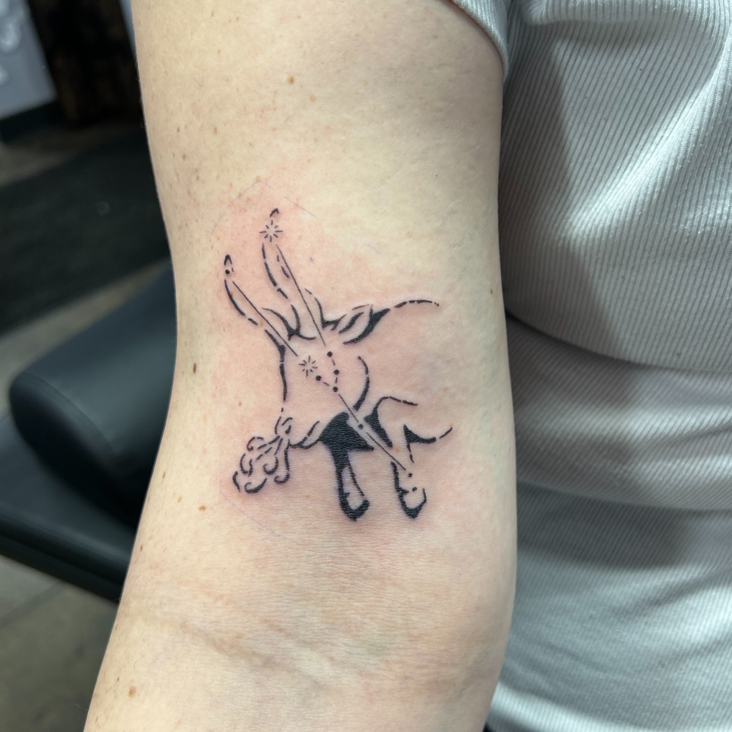 Dancer dotwork tattoo on the forearm by Natalie Johnson, Minneapolis, Minnesota