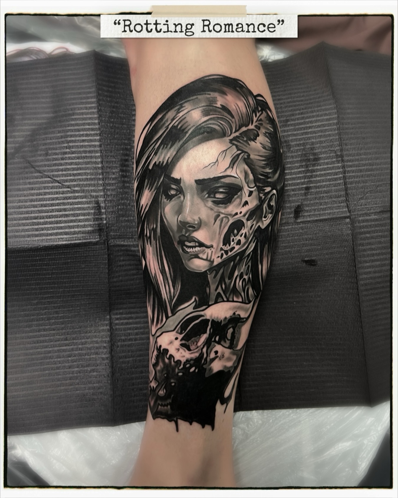 Rotting romance dark realism tattoo on the forearm by Hugh Anthony Washington, Hattiesburg, Mississippi