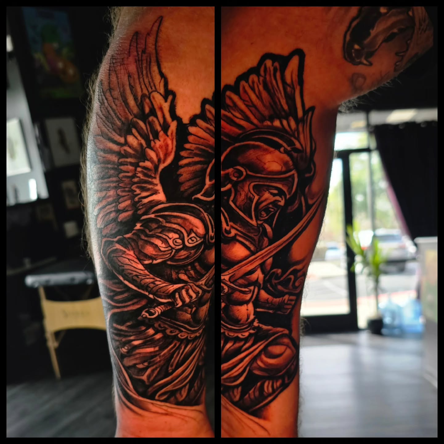 Winged warrior realism tattoo on the forearm by Drew Siciliano, Glendale, Arizona