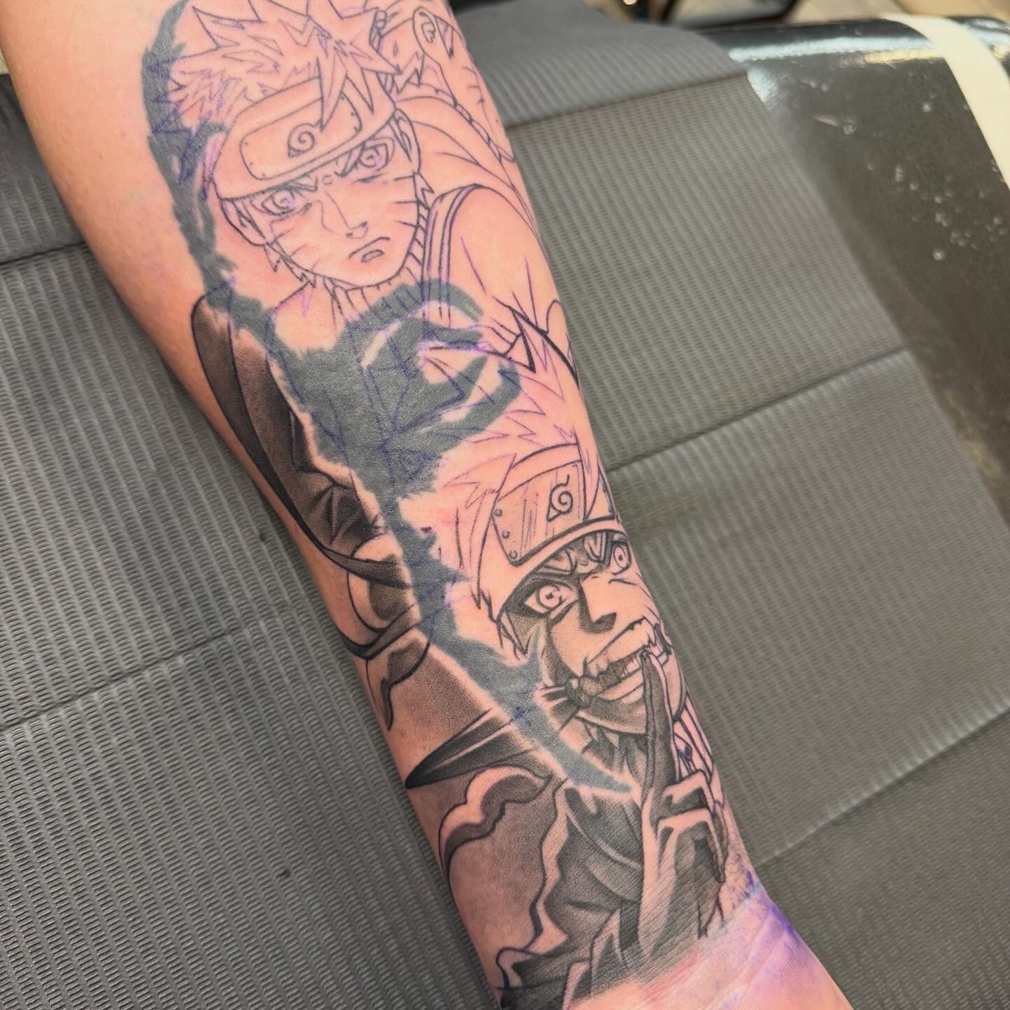 Naruto characters anime tattoo on the forearm by ✥ Daemon Downing ✥ Kansas Tattoo Artist ✥, Wichita, Kansas