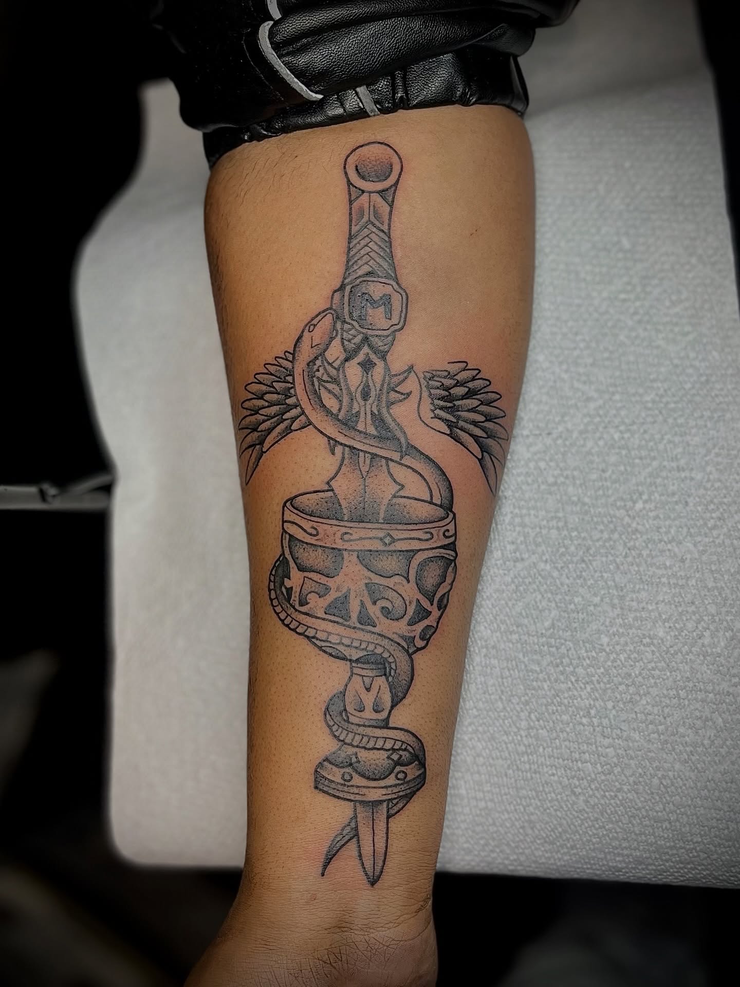 Tattoo by @cursedskintattoos — black_and_grey