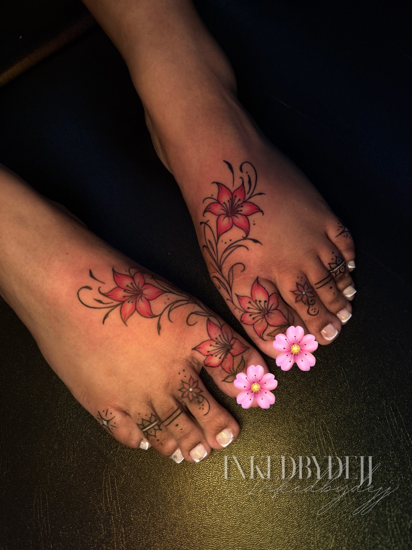 Floral design dotwork tattoo on the foot by Inkedbydejj