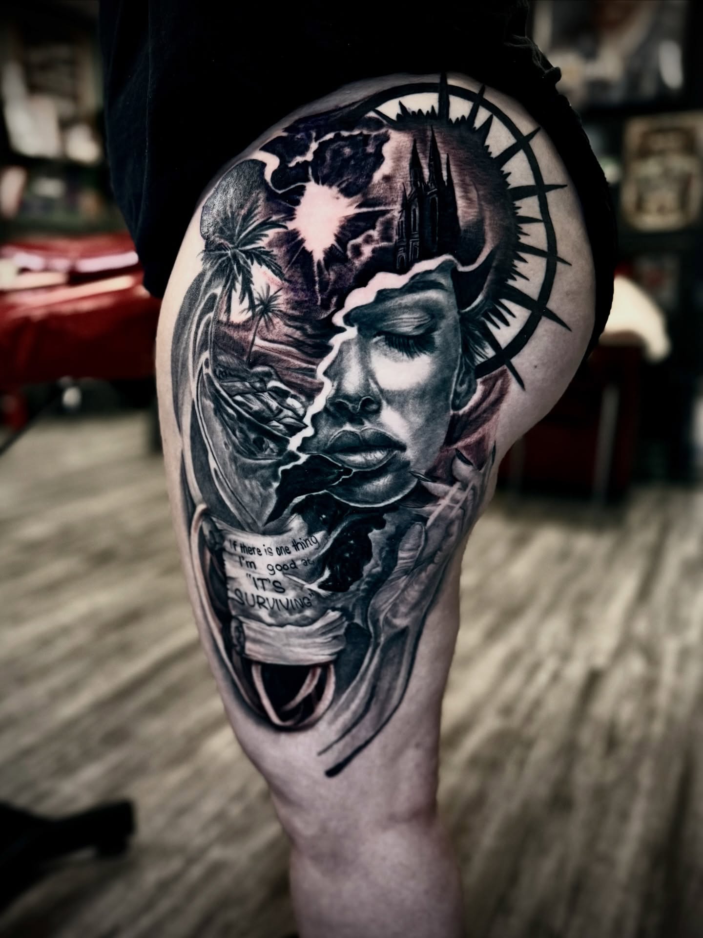 Abstract portrait realism tattoo on the forearm by Tattoo Artist Ian Day (Everlasting_Art_Ink)