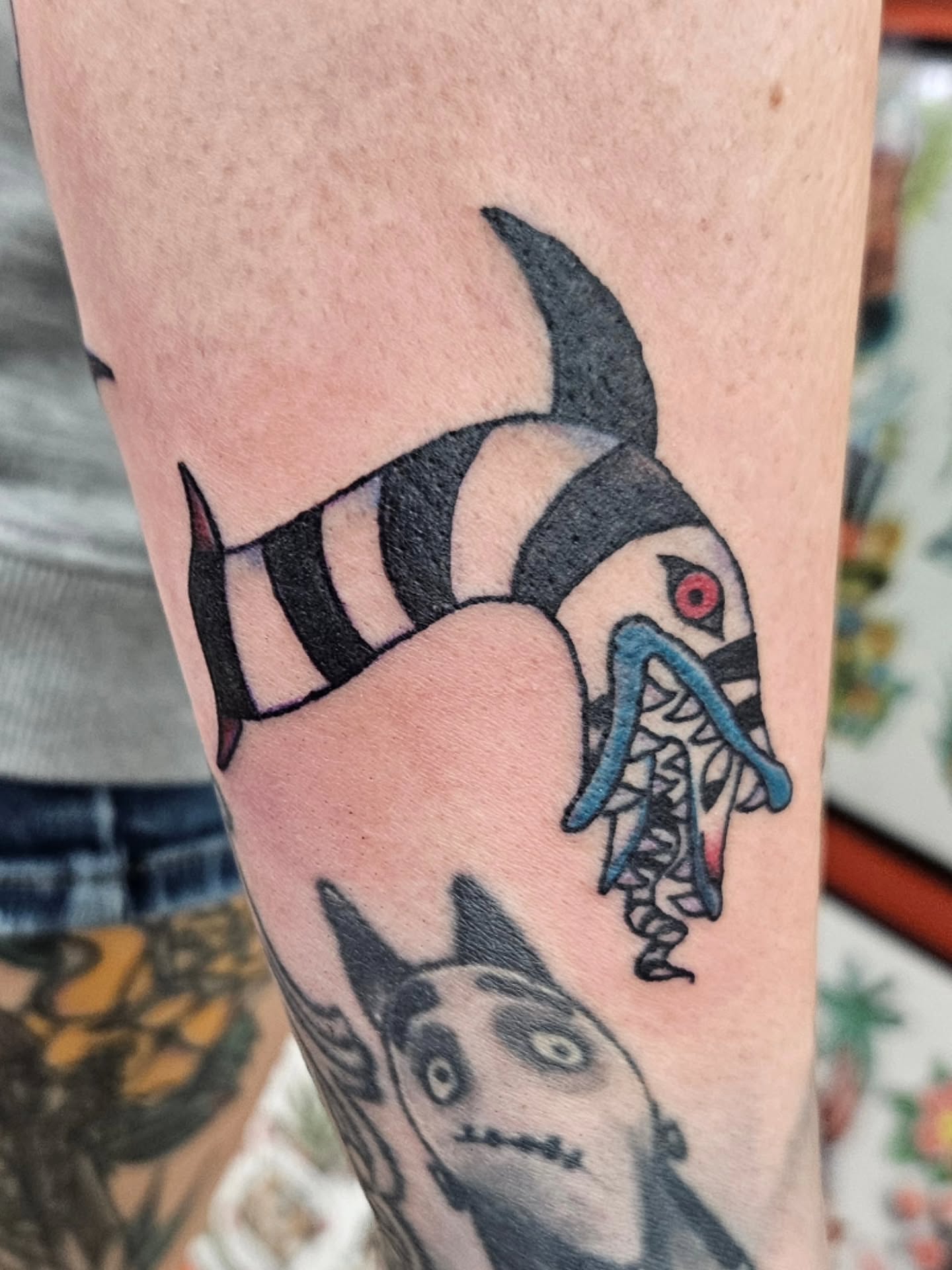 Fish American traditional tattoo on the forearm by MK Stevens - Greeley Based Tattoo Artist
