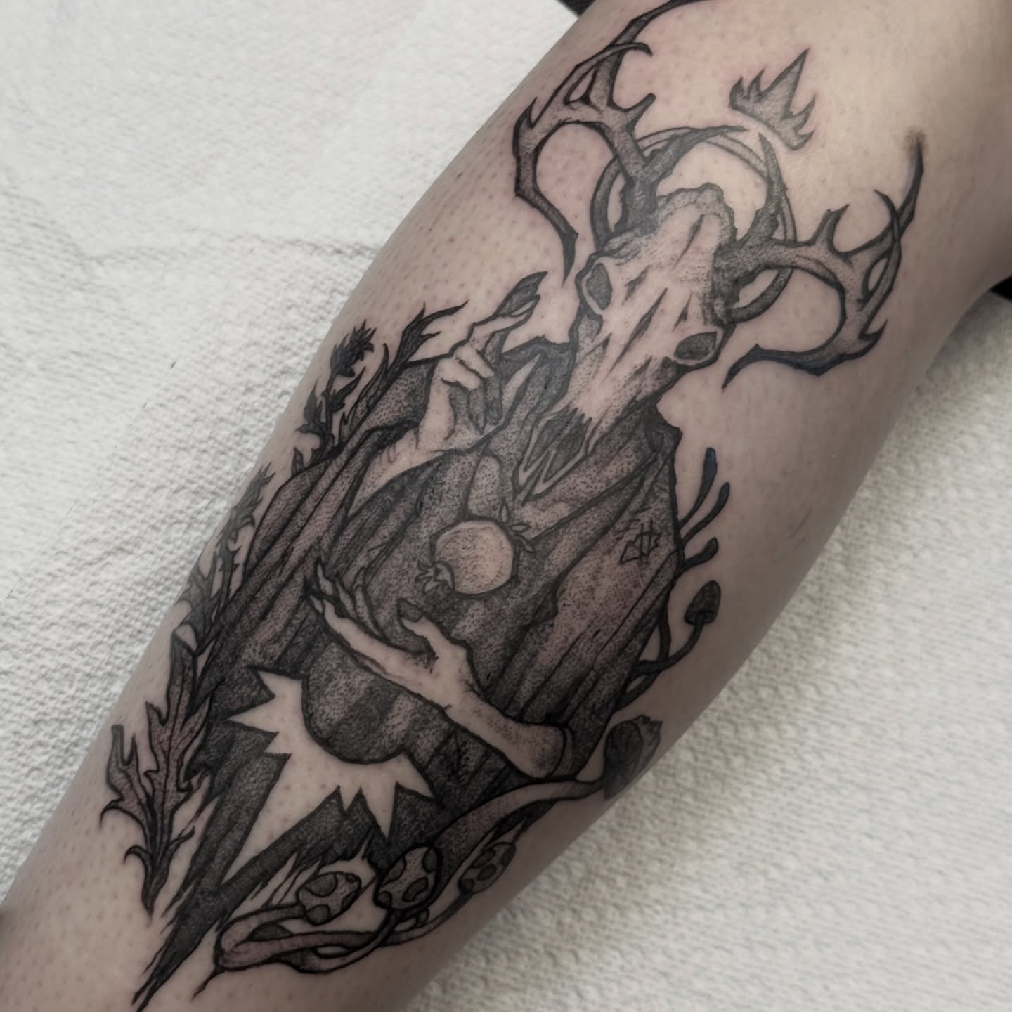 Tattoo by @blackmeddle — black_and_grey, dotwork