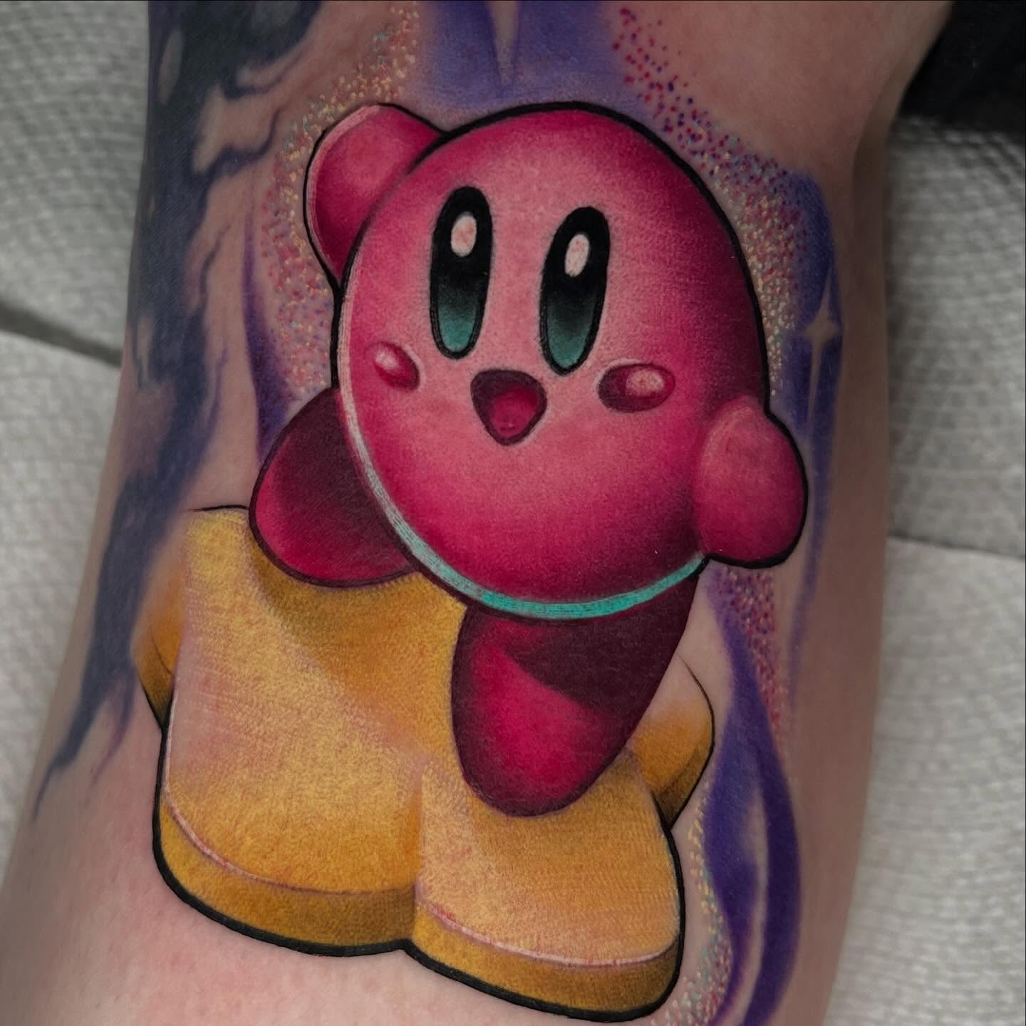 Kirby dotwork tattoo on the forearm by 🕯Heather🕯