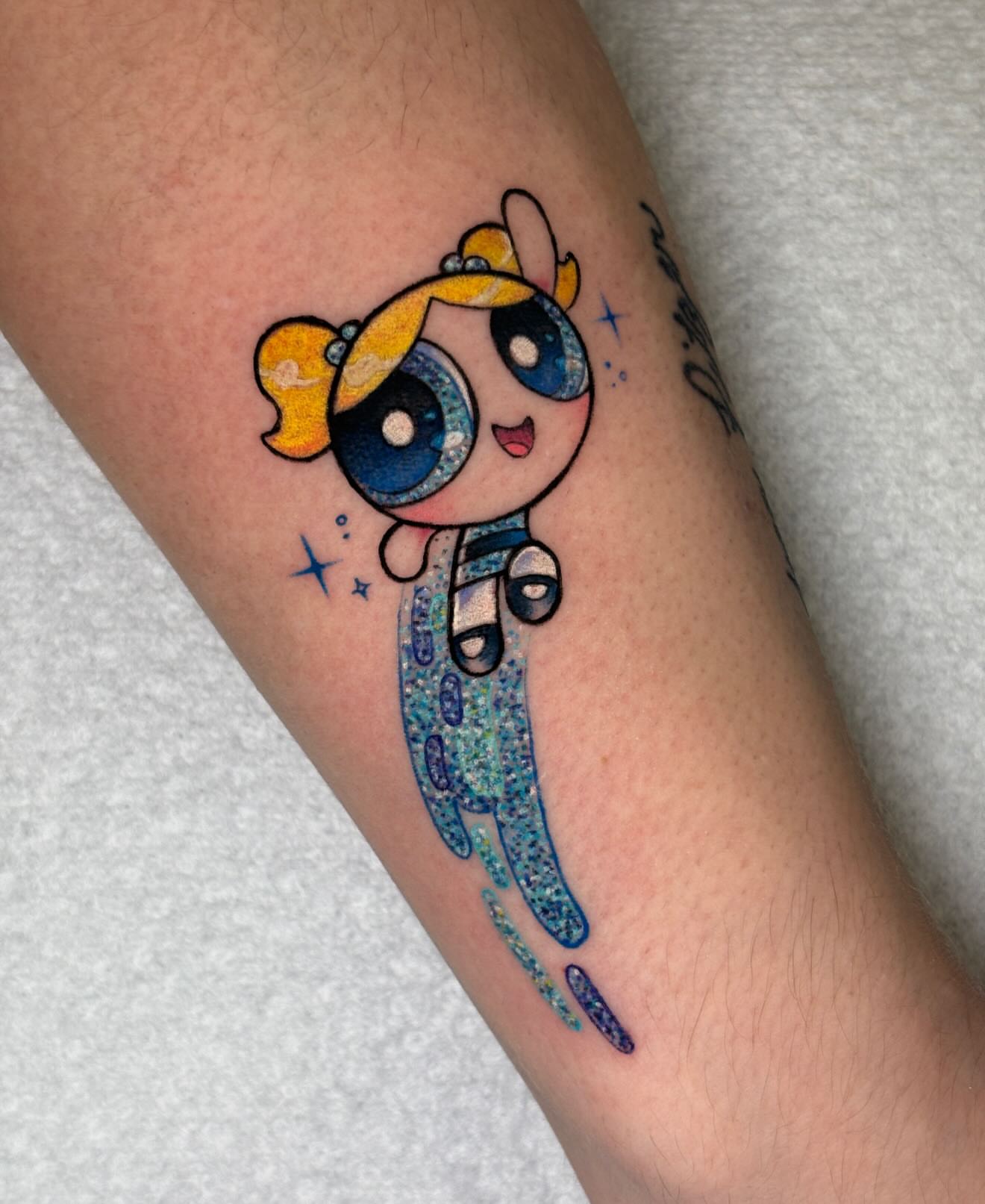 Powerpuff girl new school tattoo on the forearm by jo, Wichita, Kansas