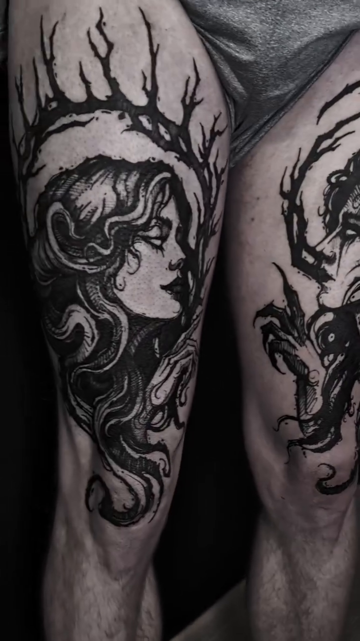 Tattoo by @czornaja_ink — blackwork, illustrative