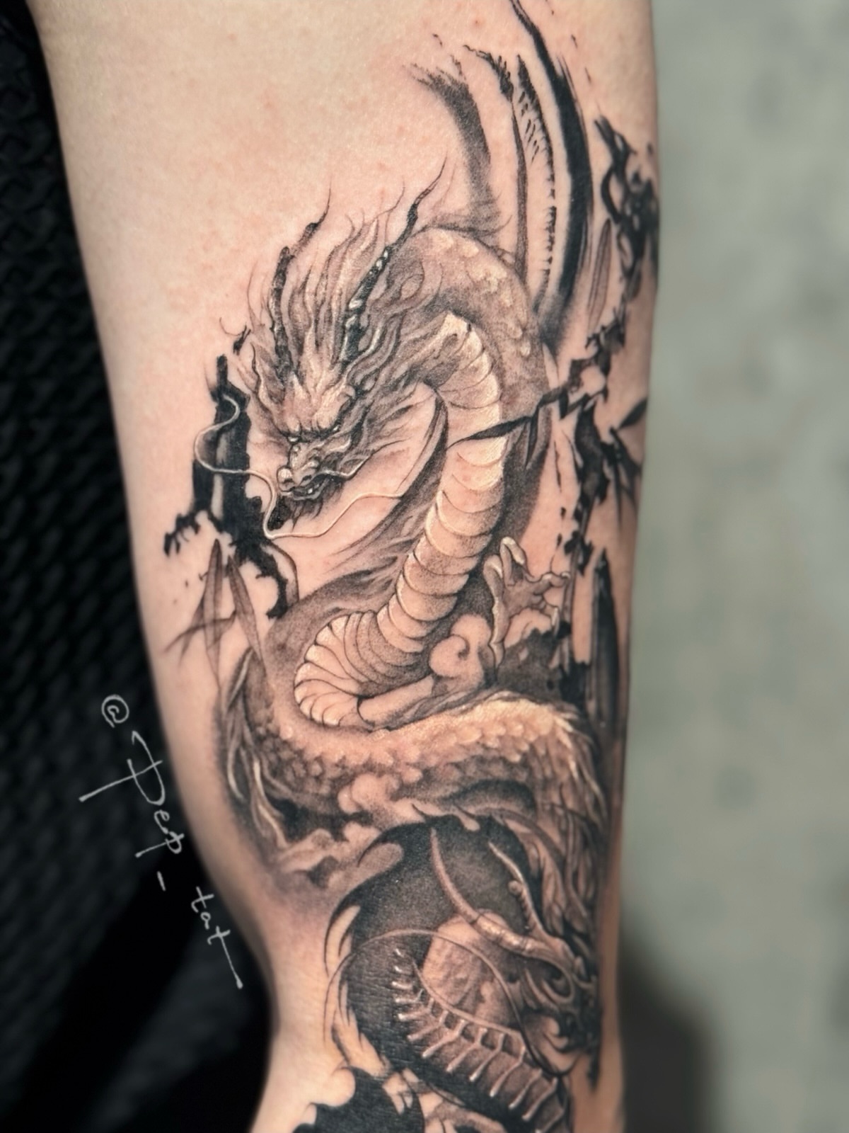 Dragon realism tattoo on the forearm by 𝕁𝕖𝕞, Richmond, British Columbia