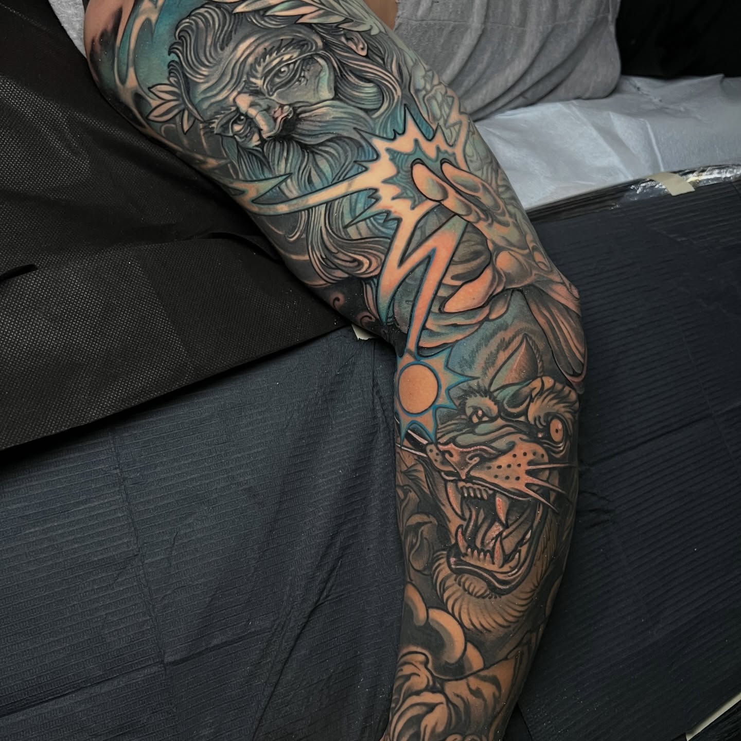 Mythical creature American traditional tattoo on the forearm by Fredd Chino