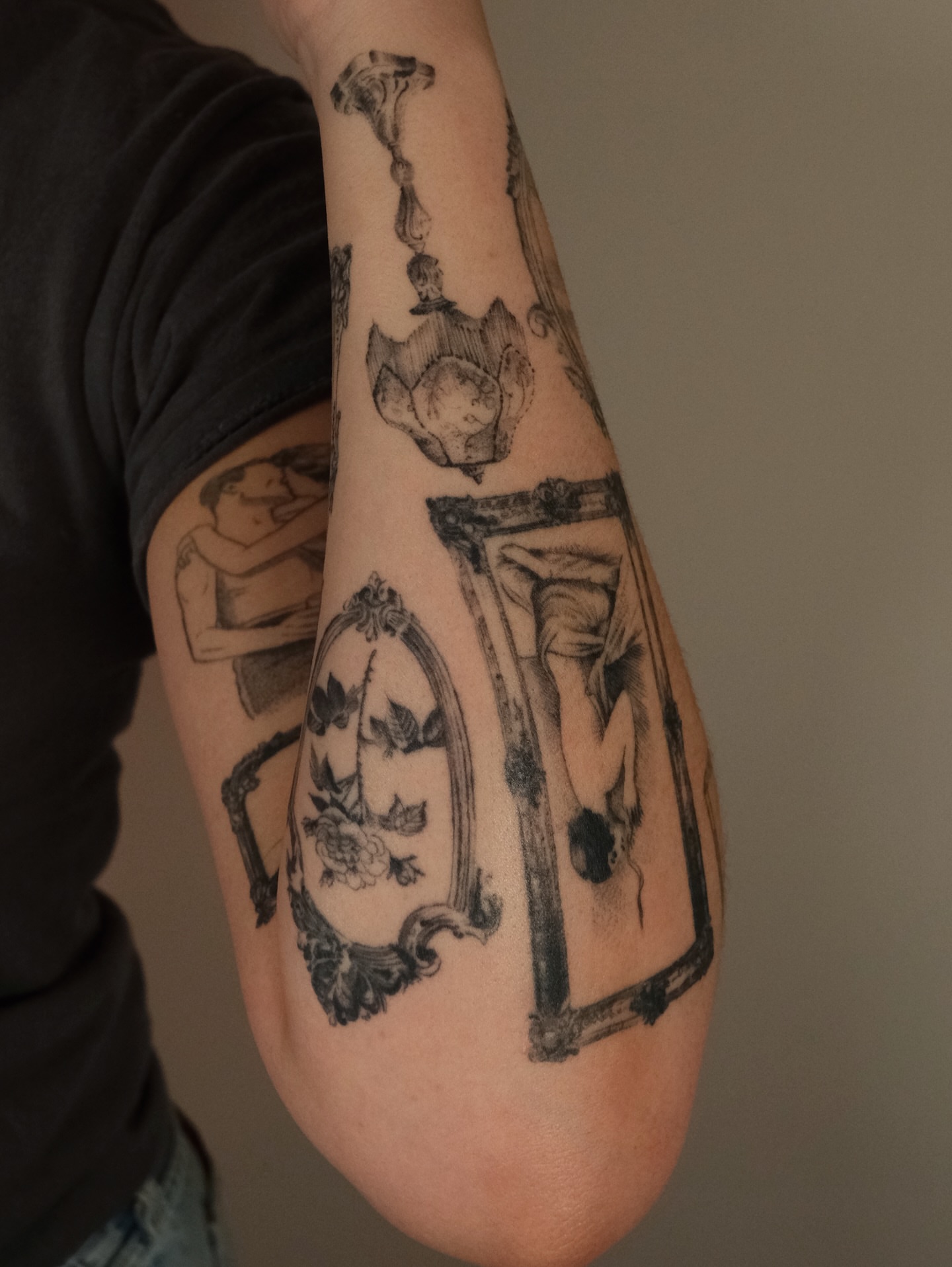 Classical figures realism tattoo on the forearm by Zanereti