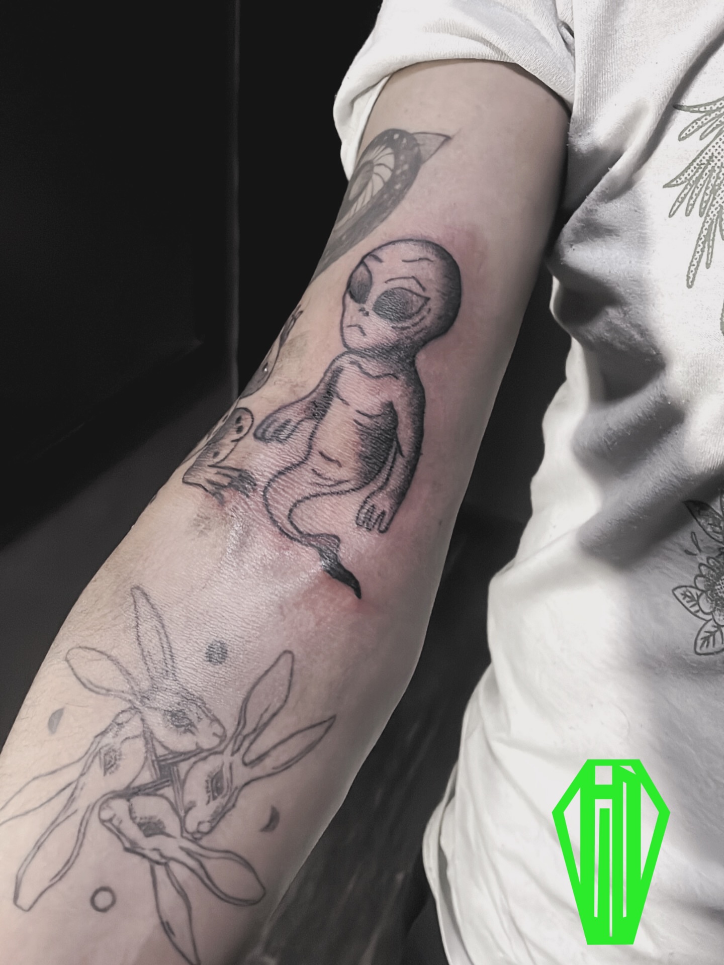 Tattoo by @terrordimensional — black_and_grey