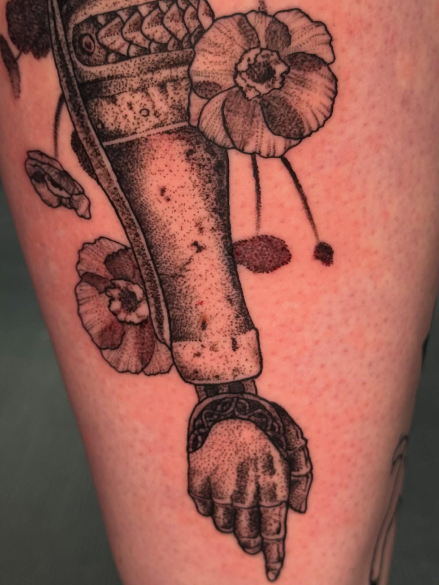 Tattoo by @erinmorbidtattoo — dotwork, black_and_grey