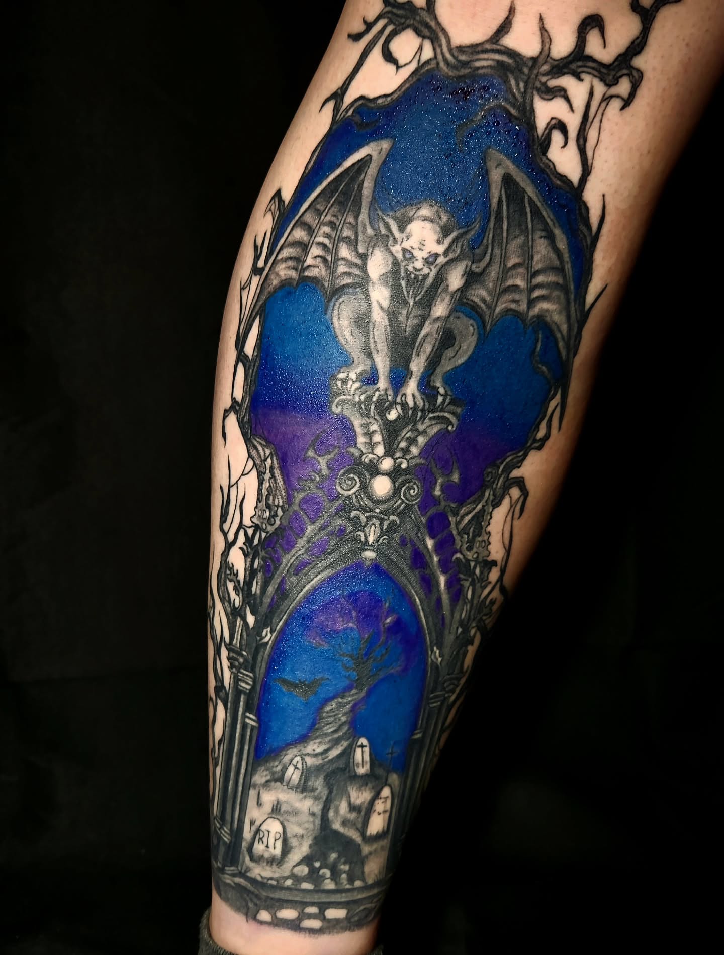 Gargoyle dark realism tattoo on the forearm by Ashly Renee