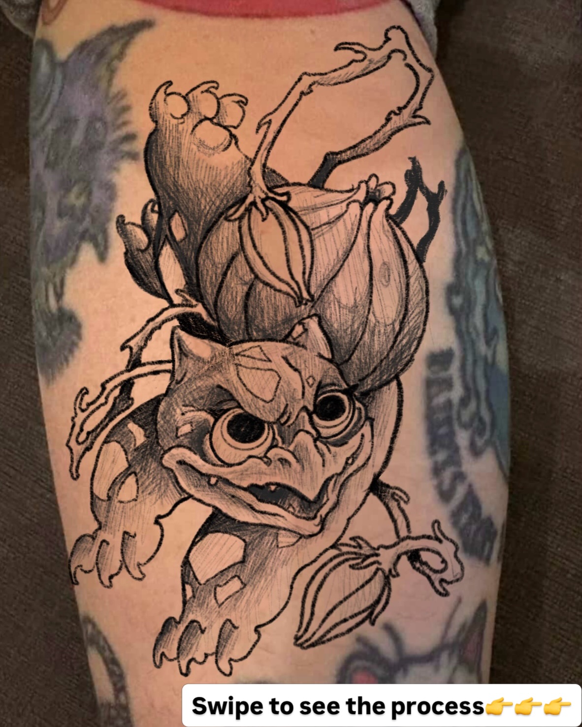 Frog black and grey tattoo on the forearm by James Bird, Vancouver, British Columbia