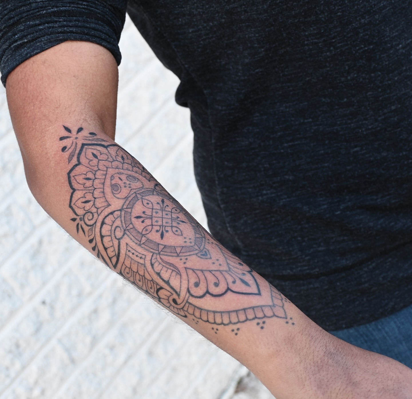 Mandala ornamental tattoo on the forearm by Sabreena Haque