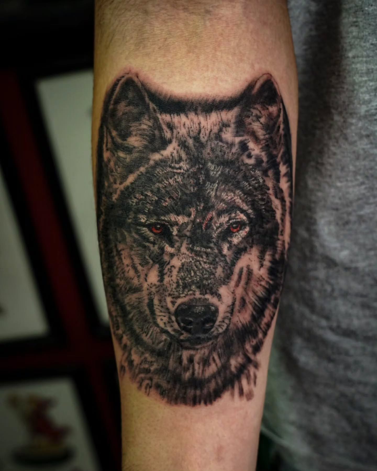 Wolf realism tattoo on the forearm by Spicoli