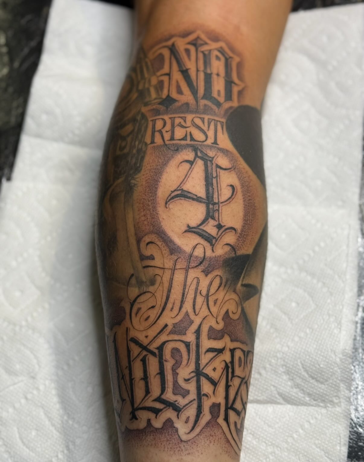 Lettering lettering script tattoo on the forearm by @nickysix86