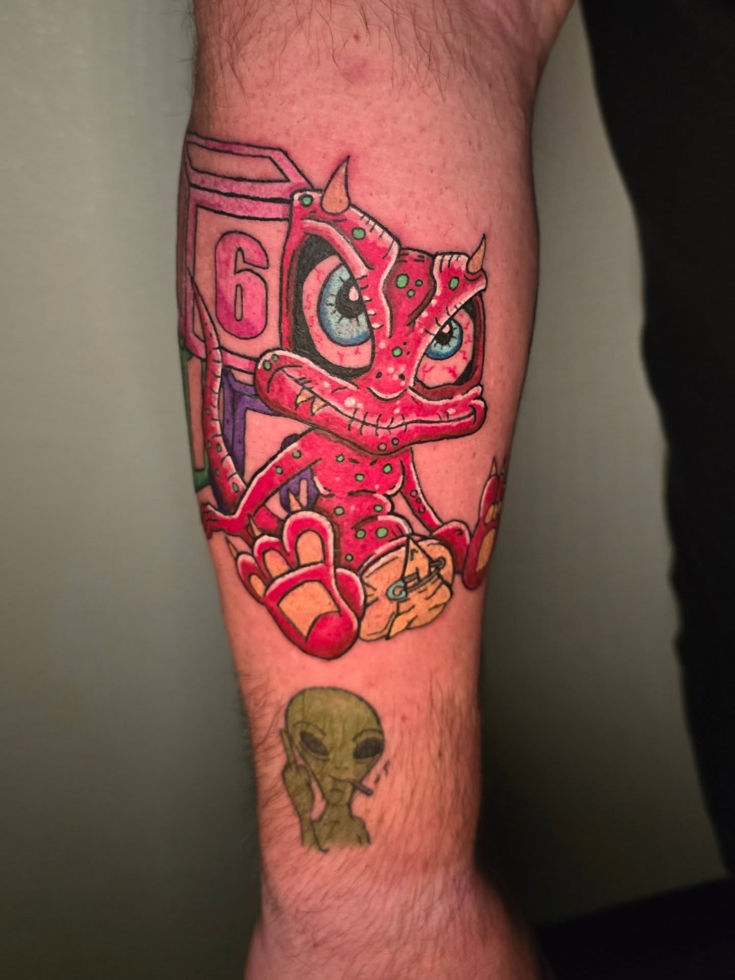 Tattoo by @klaatutattoo — new_school, trash_polka