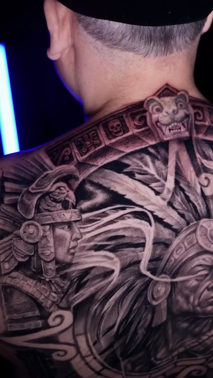 Aztec warrior and calendar realism tattoo by ๐๐๐