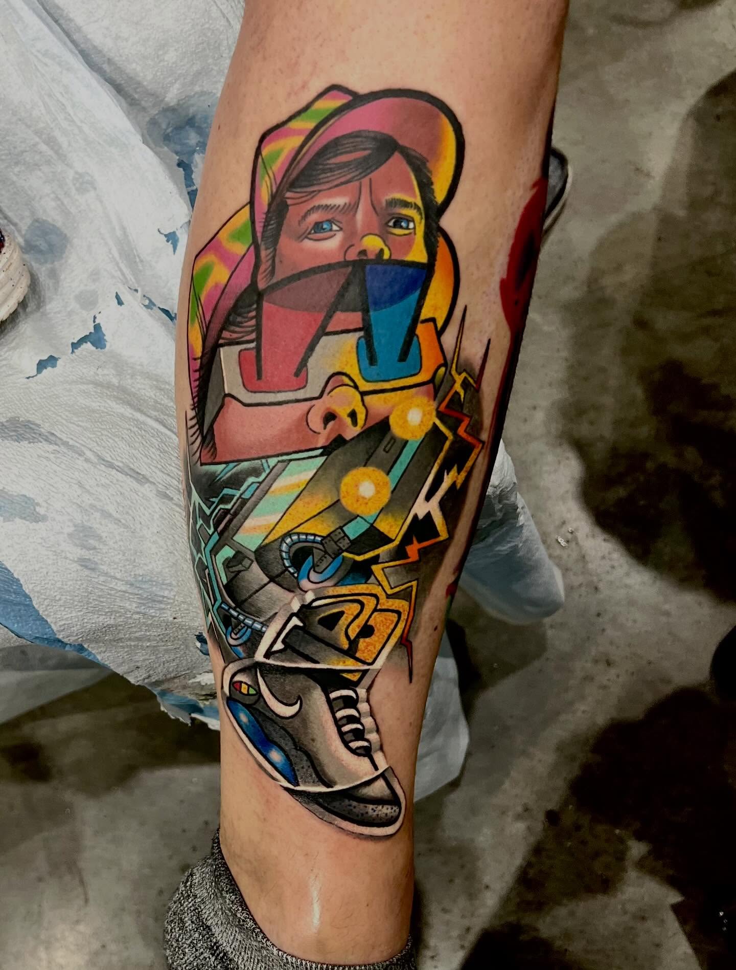 Street art character new school tattoo on the forearm by Randy Templin Tattoo Artist, Virginia Beach, Virginia