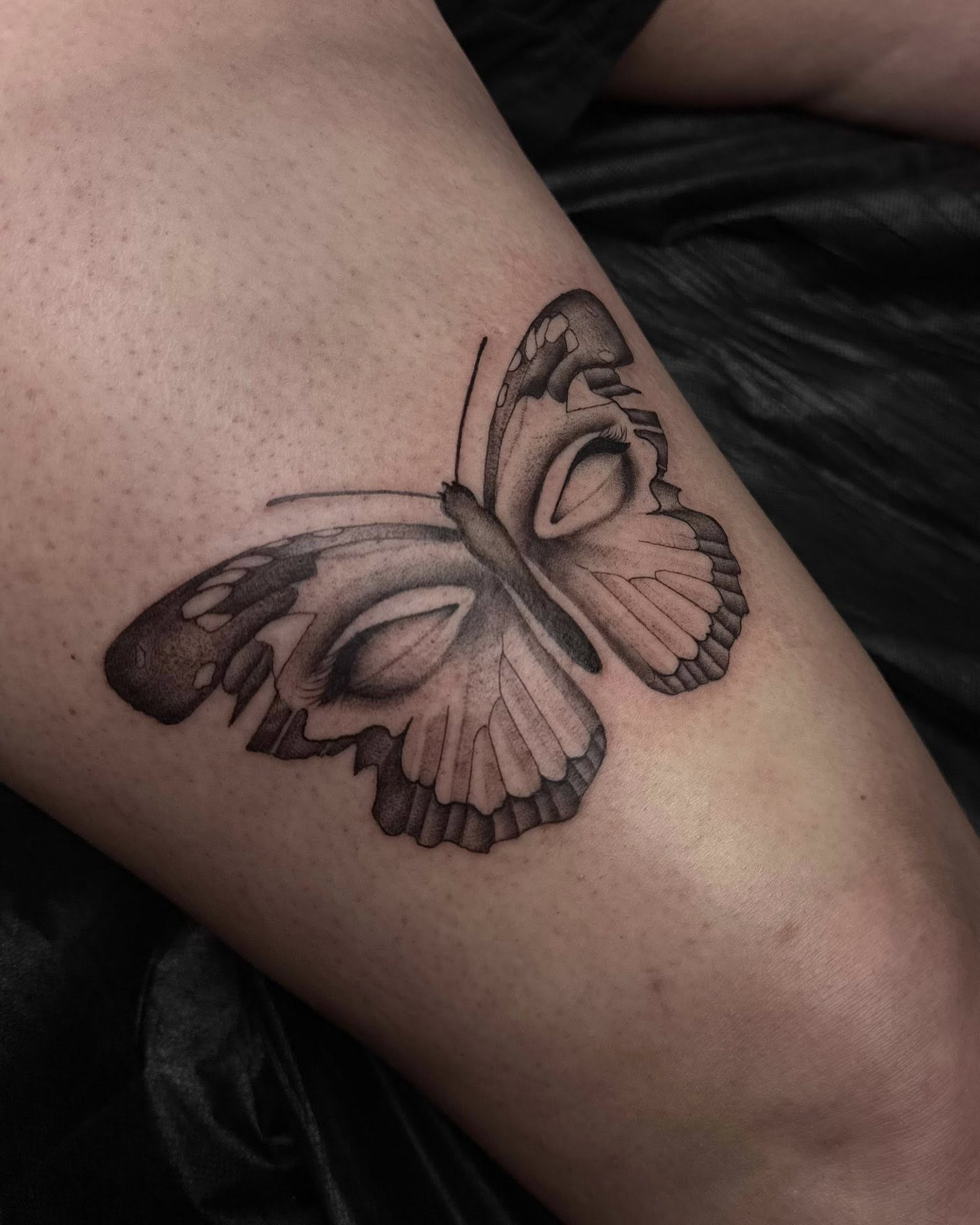 Butterfly realism tattoo on the forearm by Madison Jasso