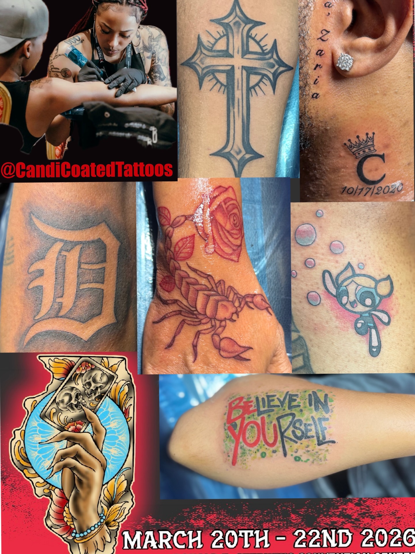 Cross dotwork tattoo on the upper arm by CandiCoatedInk