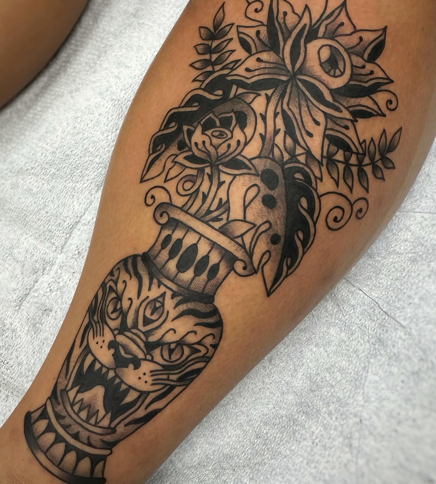 Snake and peony American traditional tattoo on the forearm by ࿊ Emma Sloan Tattoos ࿊, Austin, Texas