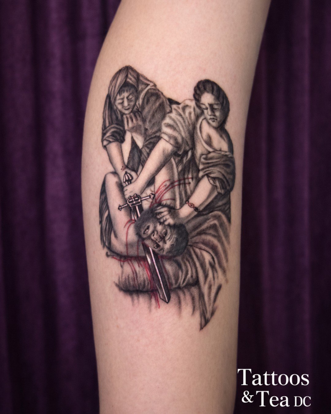 Religious scene realism tattoo on the forearm by Tattoos & Tea DC, Arlington, Virginia