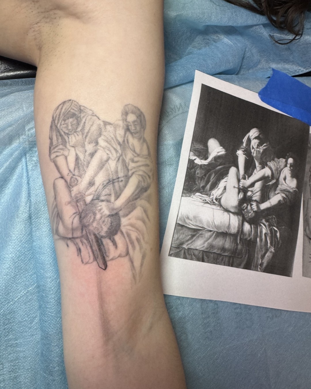 Rape scene realism tattoo on the forearm by Tattoos & Tea DC, Arlington, Virginia