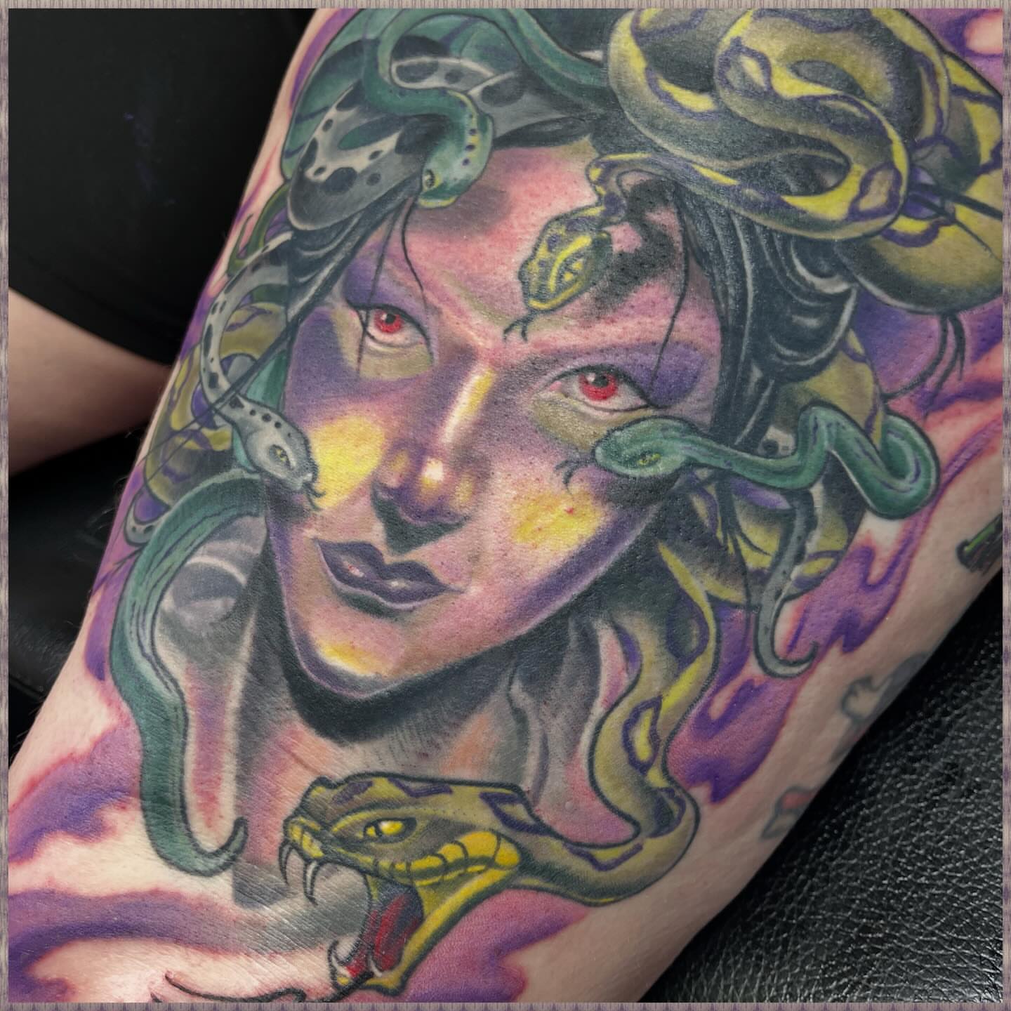 Medusa realism tattoo on the forearm by scottyjstattoos