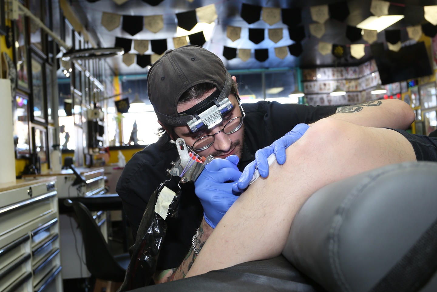 Leg black and grey tattoo on the leg by Nick Tumminello