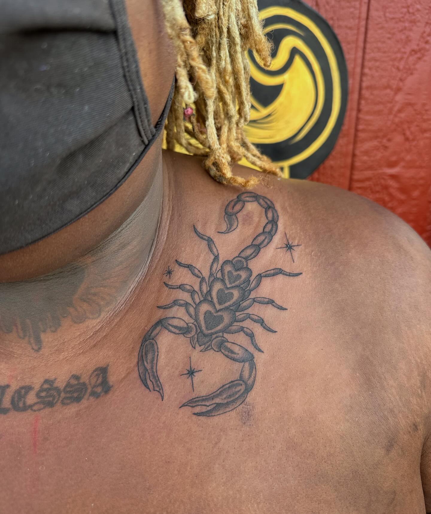 Scorpion black and grey tattoo on the chest by J Valentin