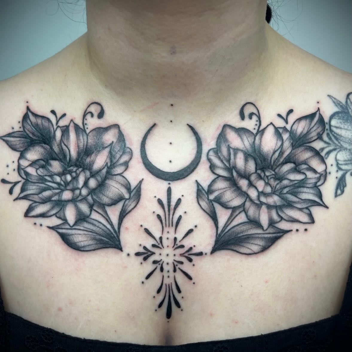 Tattoo by @jesscorinnetattoo — black_and_grey, dotwork
