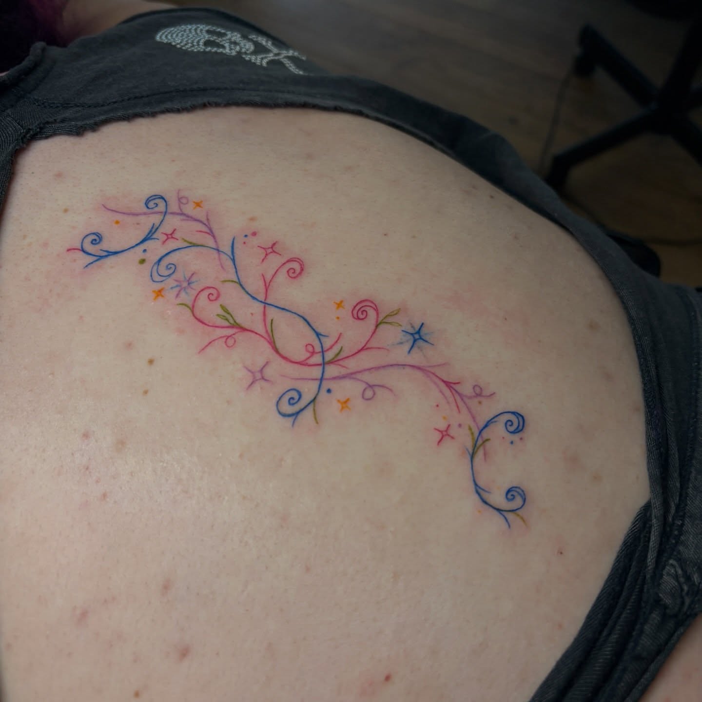 Floral vine new school tattoo on the back by Emma🌸✨Austin Tattoo Artist
