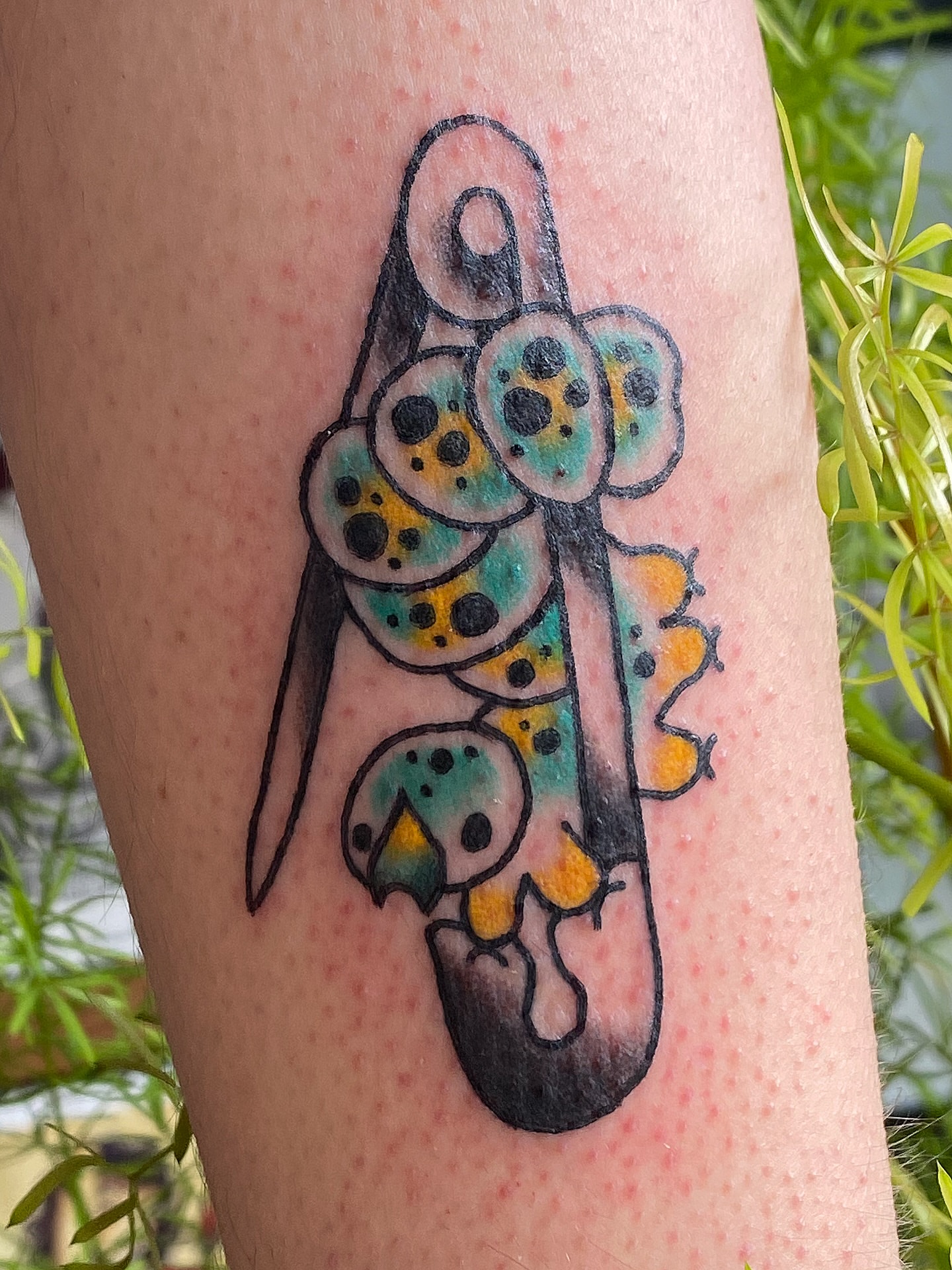 Abstract pattern dotwork tattoo on the forearm by Corinne Carter