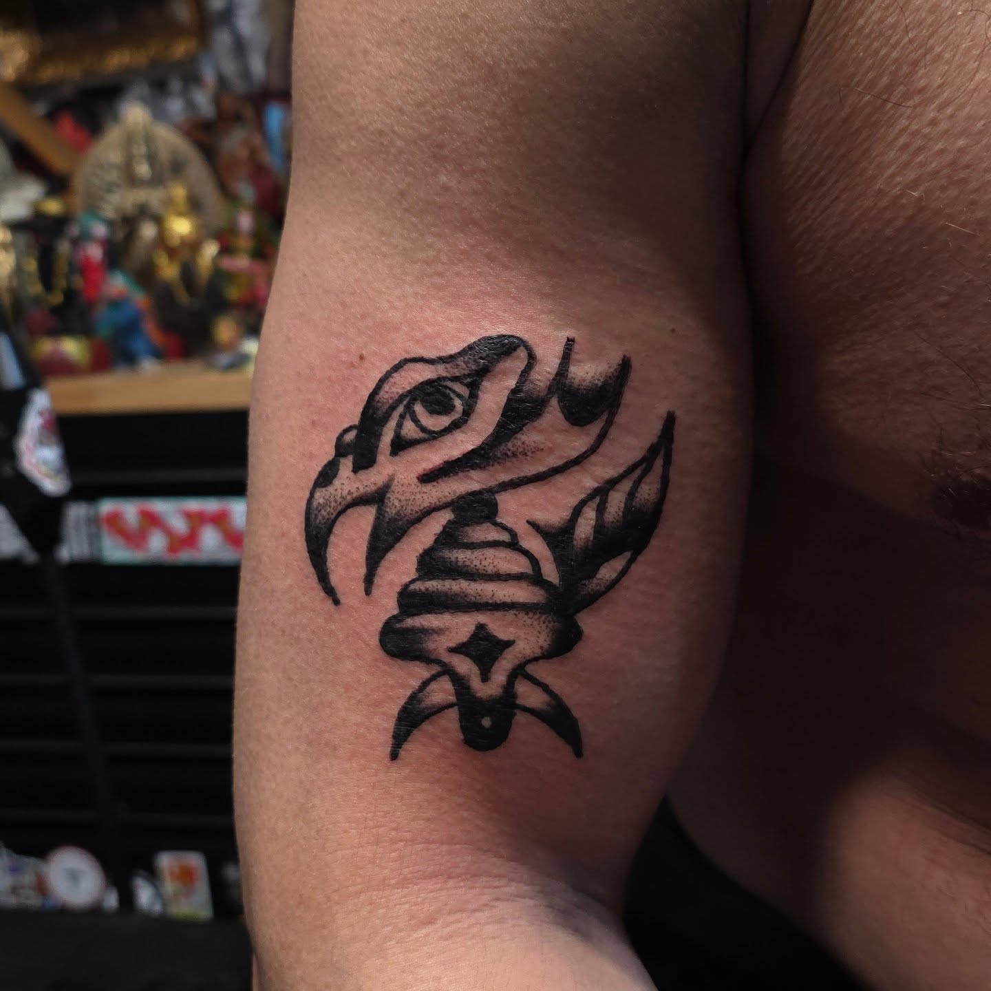 Hawk dotwork tattoo on the forearm by Mitch Braver
