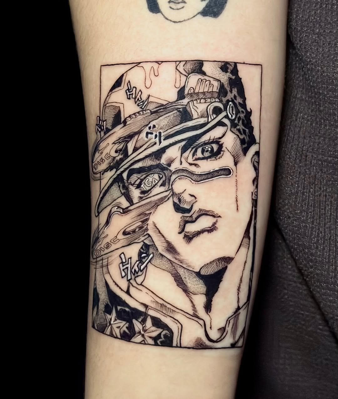 Tattoo by @peach_punk — anime, black_and_grey