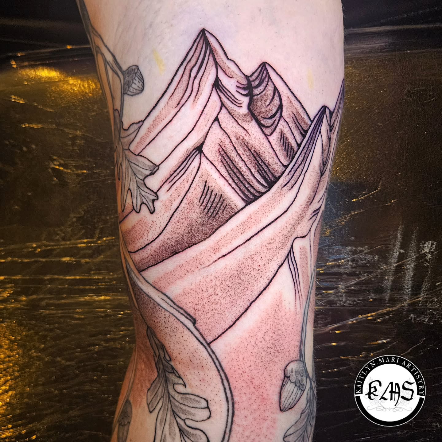 Mountain range dotwork tattoo on the forearm by Kaitlyn Marianna Skewes 🌙 Illustrative