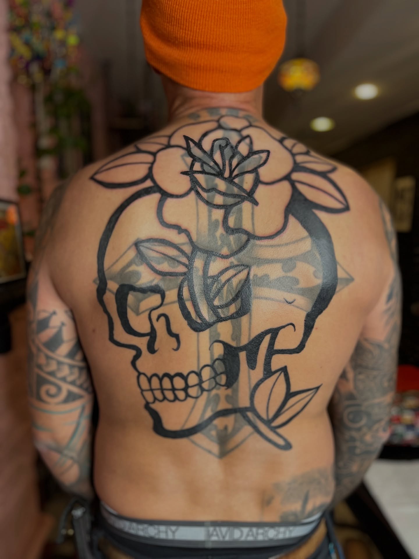 Skull with rose black and grey tattoo on the back by ✨ Chris ✨