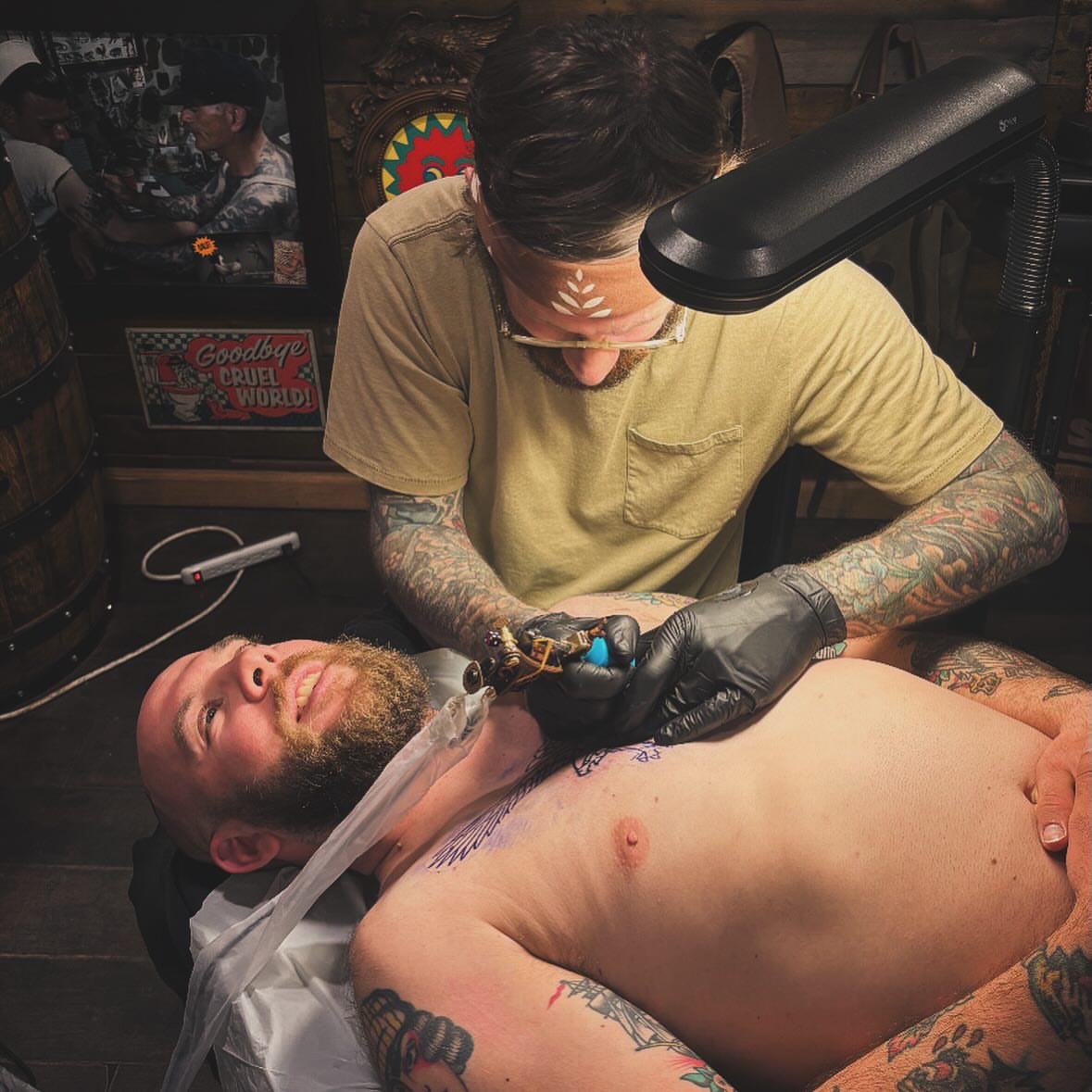 Chest tattoo American traditional tattoo on the chest by Larry Love