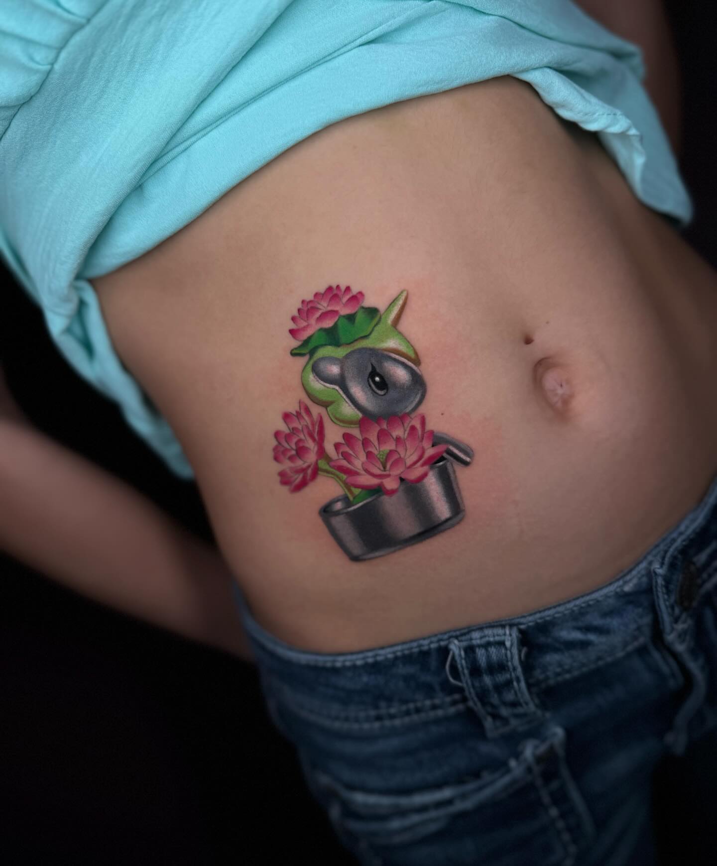 Koala with flowers new school tattoo on the ribs by Mel