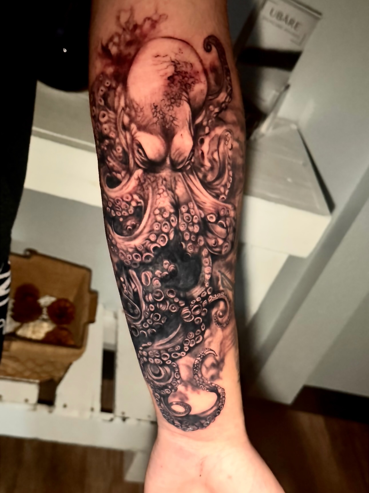 Octopus realism tattoo on the forearm by Tampa tattoo artist