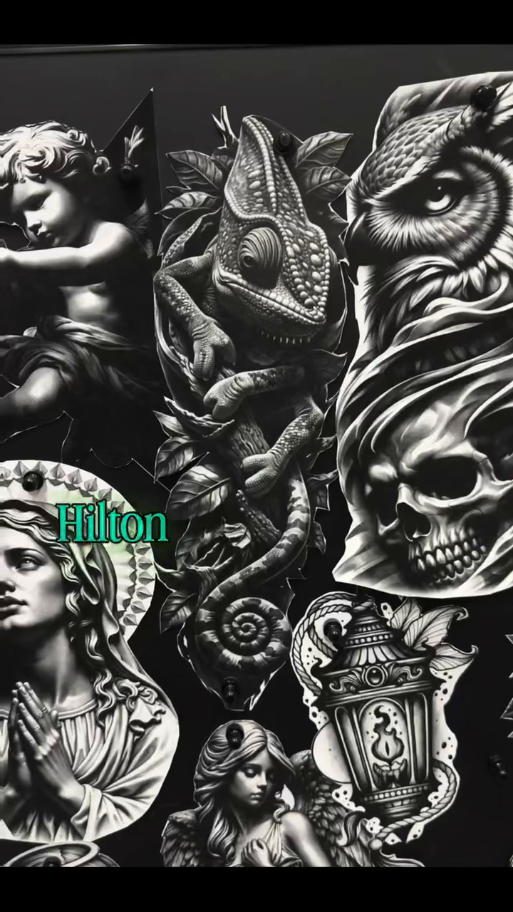 Collection of dark fantasy figures realism tattoo by Ricky Flemate, San Antonio