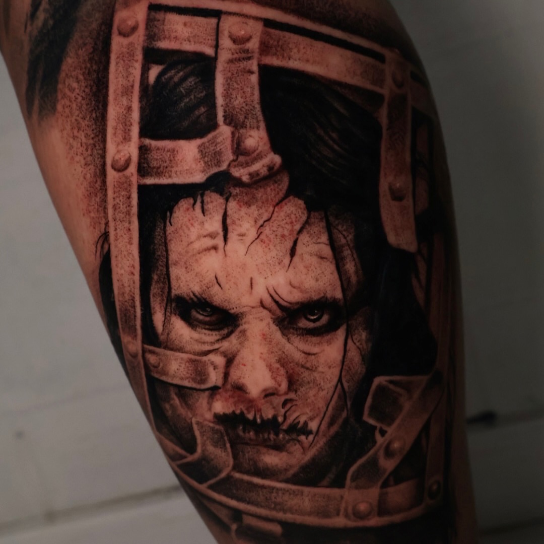 Warrior helmet realism tattoo on the forearm by Joey Moreno