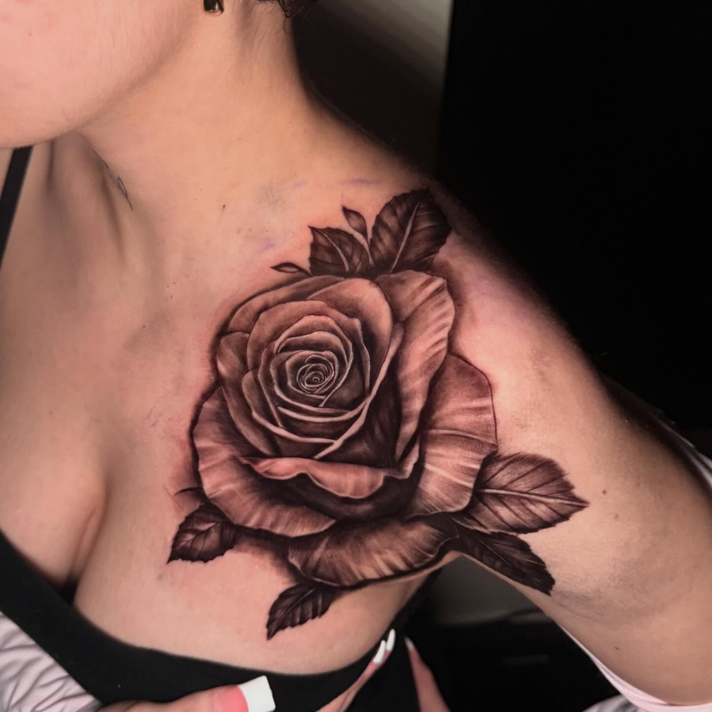 Rose realism tattoo on the chest by Nj Tattoo Artist Inkdyou, Bloomfield, New Jersey