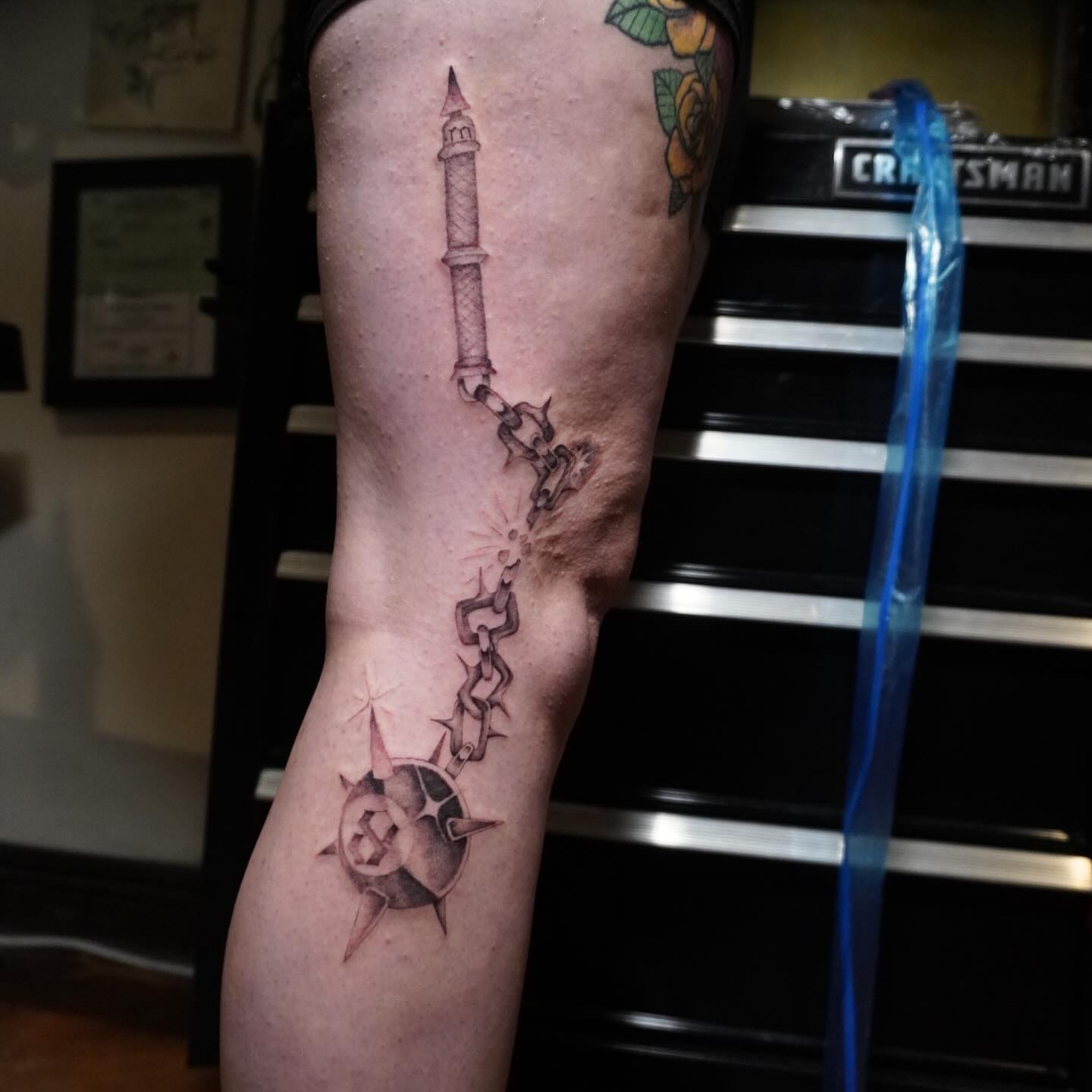 Chain and compass realism tattoo on the forearm by San Diego tattoo artist