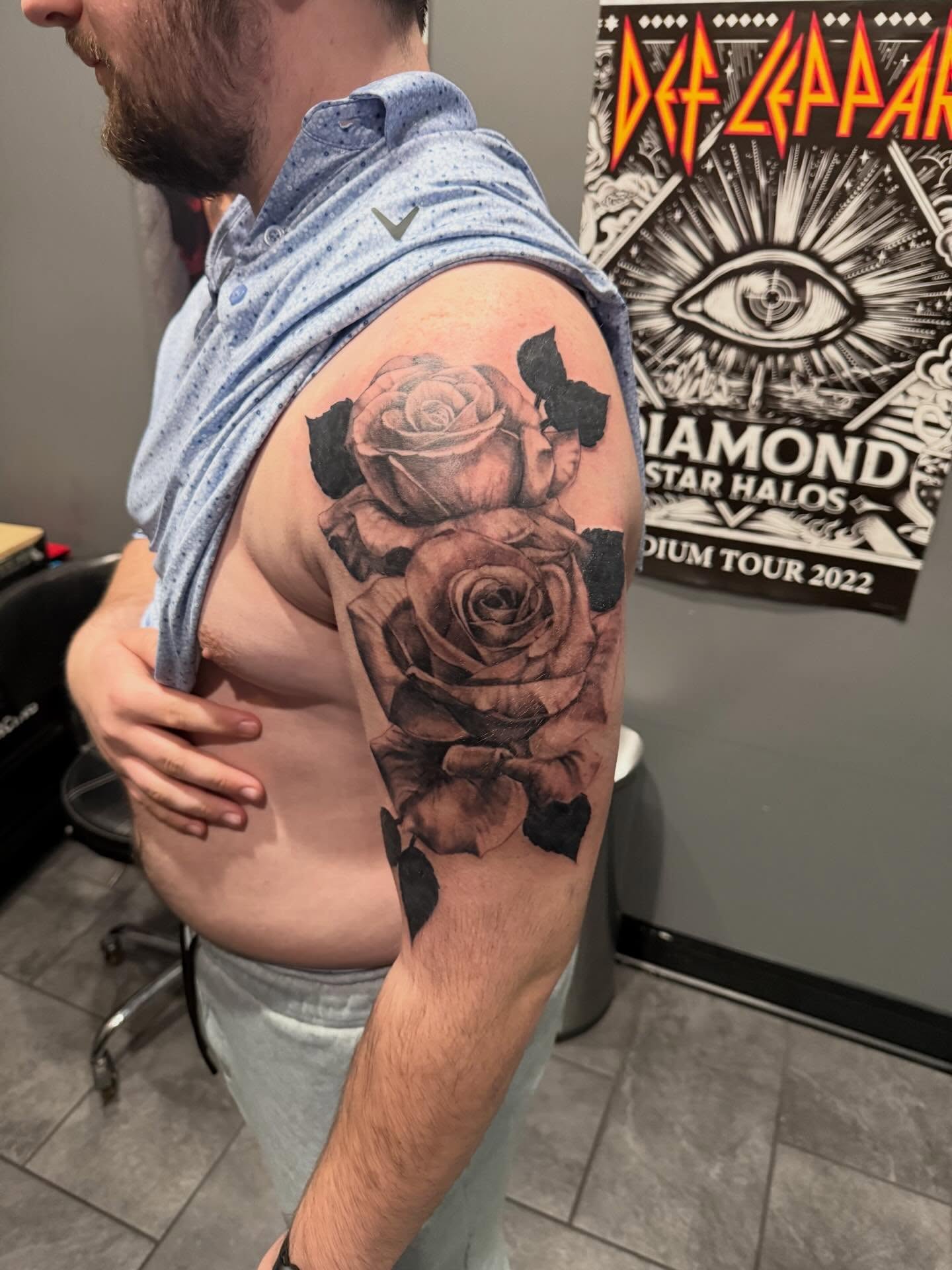 Roses realism tattoo on the shoulder by Courtney