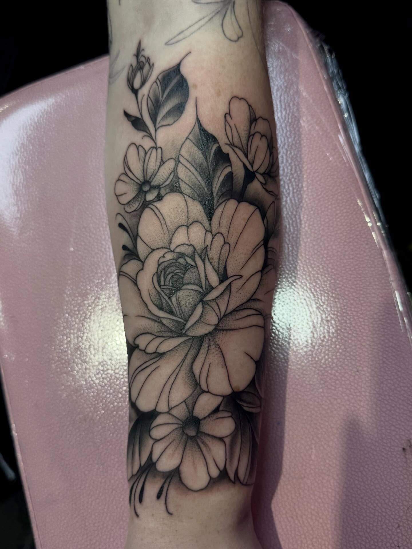 Tattoo by @kaliirisart — dotwork, black_and_grey