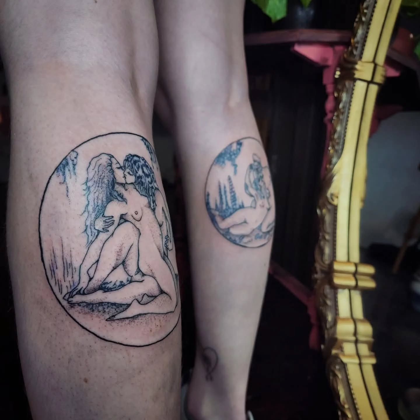 Nude female figure black and grey tattoo on the forearm by julian